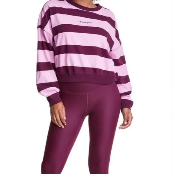 Champion Women’s Cotton Striped Long Sleeve Top Paper Orchiddark Berry Purple L - Picture 6 of 7